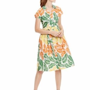 Boden Seatown Shirt Dress orange yellow and green
